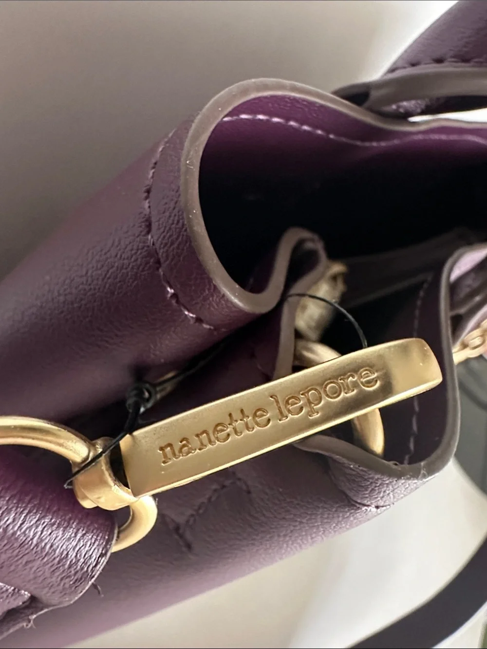 Nanette Lepore Plum Purple Satchel Crossbody Bag  Gold Chain Faux Leather Hanbag